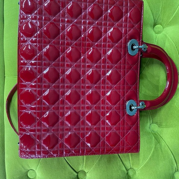 Large Lady Dior Red Patent leather - Picture 2 of 11